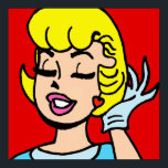 Póster Poster de belleza de historieta retro<br><div class="desc">¡Yowza! Este Poster de belleza retro cómico Strip cuenta con una encantadora chica rubia con labios rosados y azotes oscuros sobre un fondo rojo. Una mano guante es visible mientras lanza su cabello amarillo como el coqueteo que es. ¡Nos vemos en los periódicos graciosos!</div>