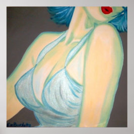 Póster Poster de besos, alfileres, labios azul gris retro