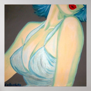 Póster Poster de besos, alfileres, labios azul gris retro