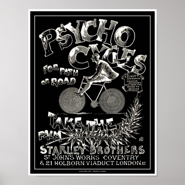 Póster Poster de bicicletas de época: Ciclos Psicográfico (Frente)