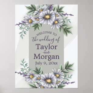 Póster Poster de bienvenida acuarela morado con flores gr