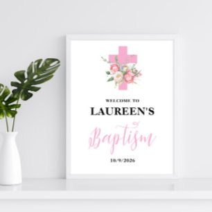 Póster Poster de bienvenida al bautismo Chica rosa