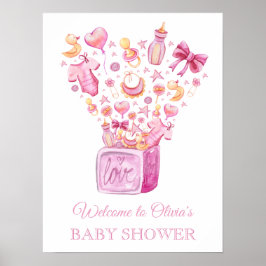 Póster Poster de bienvenida Baby Shower Chica rosa de Sur