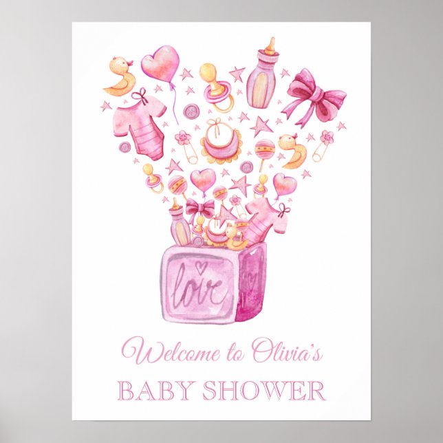 Póster Poster de bienvenida Baby Shower Chica rosa de Sur (Frente)