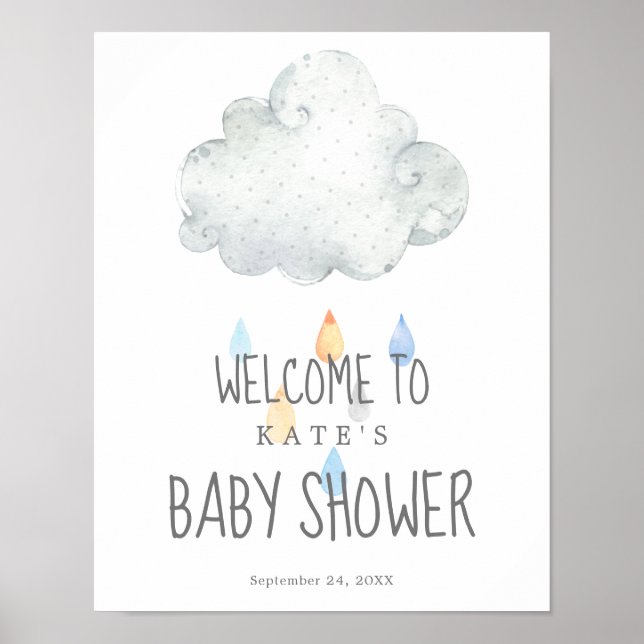 Póster Poster de bienvenida Baby Shower Cloud Boy (Frente)