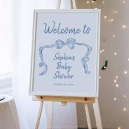 Póster Poster de bienvenida Baby Shower de Hand Drawn Blu