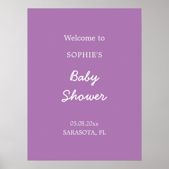 Póster Poster de bienvenida Baby Shower Gentle Purple (Frente)