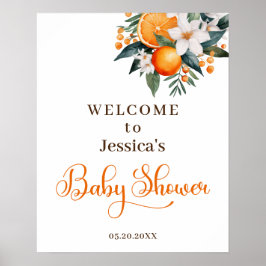 Póster Poster de bienvenida Baby Shower Naranja de acuare