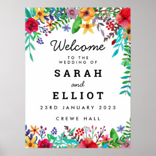 Póster Poster de bienvenida Boda de flores de colores