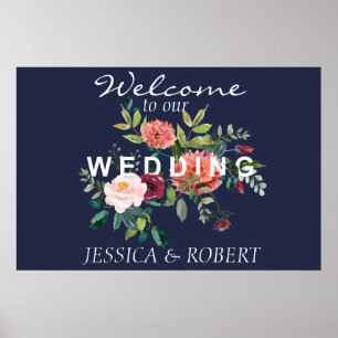 Póster Poster de Bienvenida Boda Floral de moda