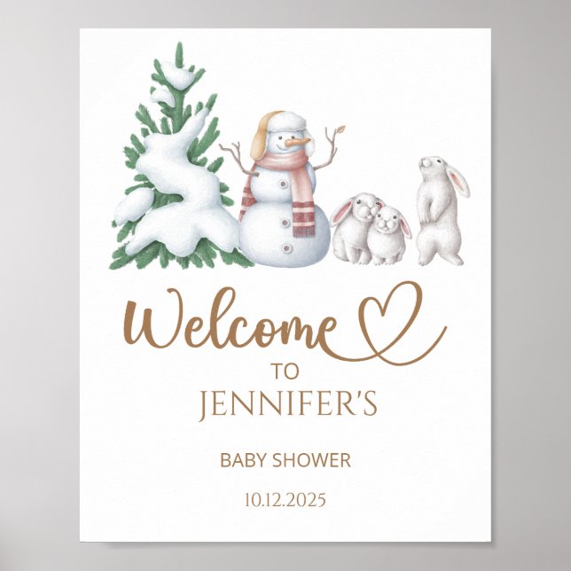 Póster Poster de bienvenida con ducha de bebé en invierno (Frente)
