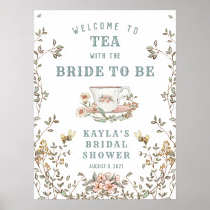 Póster Poster de bienvenida con ducha de Fiesta de té con