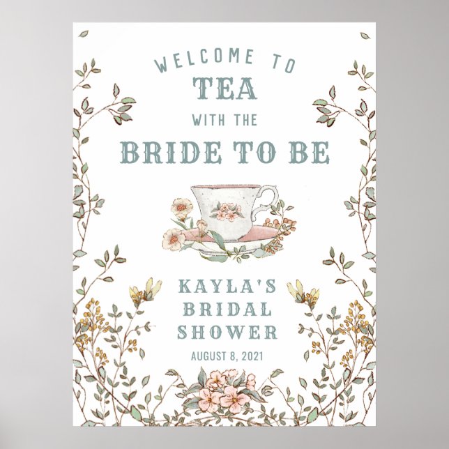 Póster Poster de bienvenida con ducha de Fiesta de té con (Frente)