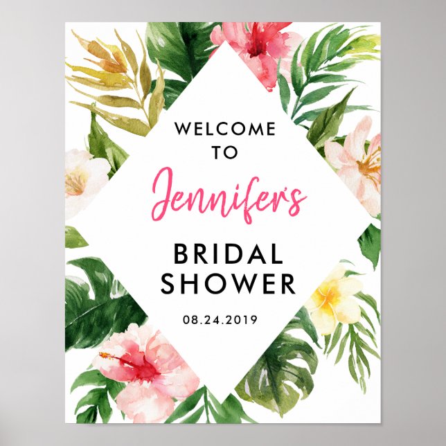 Póster Poster de bienvenida con ducha de novia en hojas t (Frente)