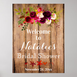 Póster Poster de bienvenida con ducha de novia floral bor
