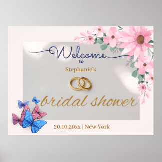 Póster poster de bienvenida con ducha de novia floral y r