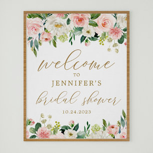 Póster Poster de bienvenida con ducha de novias con flore