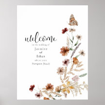Poster de bienvenida con flores silvestres acuátic