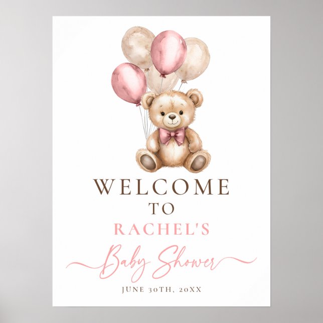 Póster Poster de bienvenida con globo Teddy Bear Baby Sho (Frente)