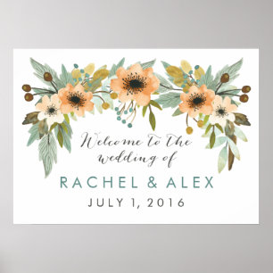 Póster Poster de bienvenida de acuarela en floración