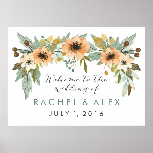 Póster Poster de bienvenida de acuarela en floración (Frente)