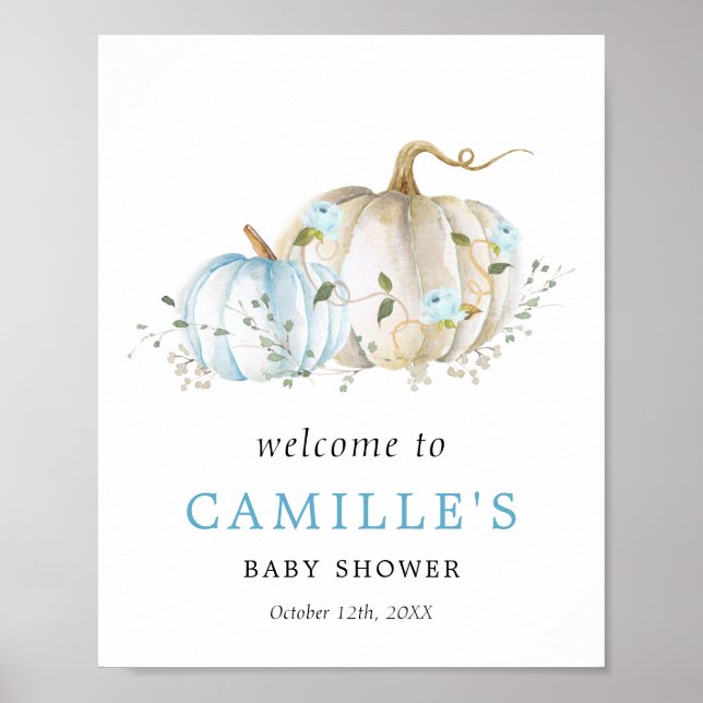Póster Poster de bienvenida de Baby Shower Blue Pumpkin B (Frente)