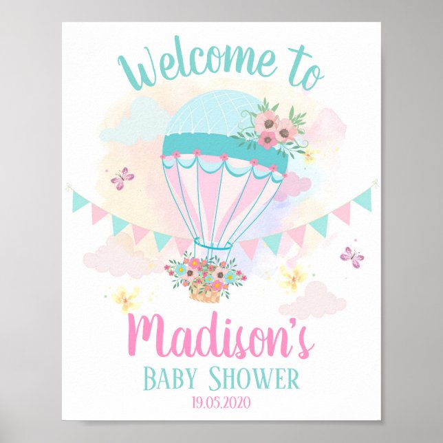 Póster Poster de bienvenida de Baby Shower con globo de a (Frente)