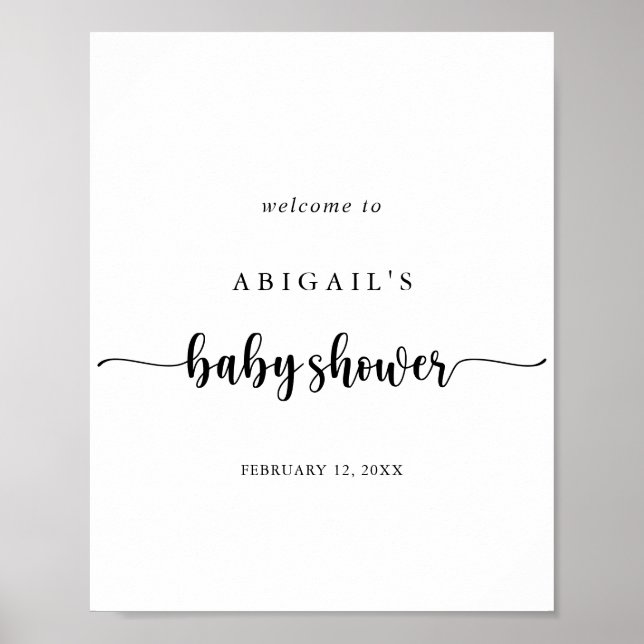 Póster Poster de bienvenida de Baby Shower de caligrafía  (Frente)