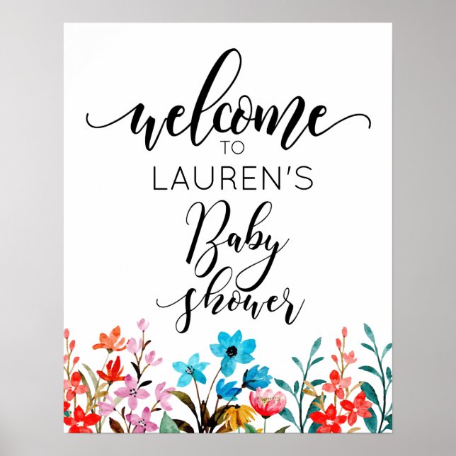 Póster Poster de bienvenida de Baby Shower de las flores  (Frente)
