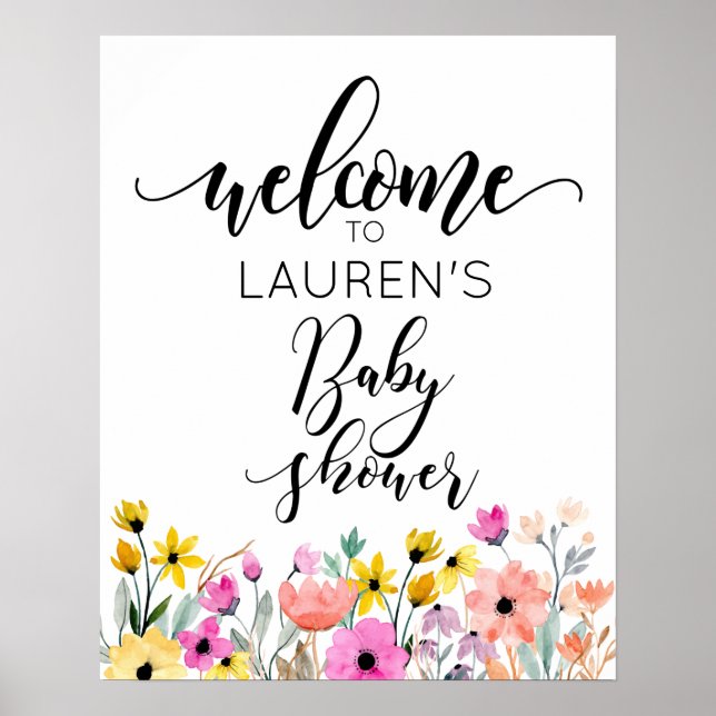 Póster Poster de bienvenida de Baby Shower de las flores  (Frente)