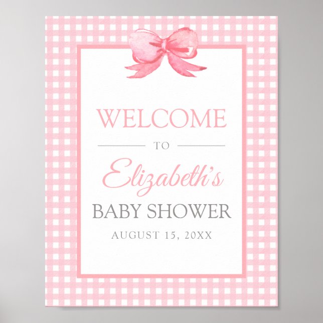 Póster Poster de bienvenida de Baby Shower de Pink Gingha (Frente)