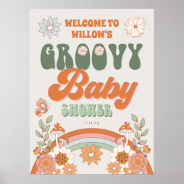 Póster Poster de bienvenida de Baby Shower Groovy Rainbow
