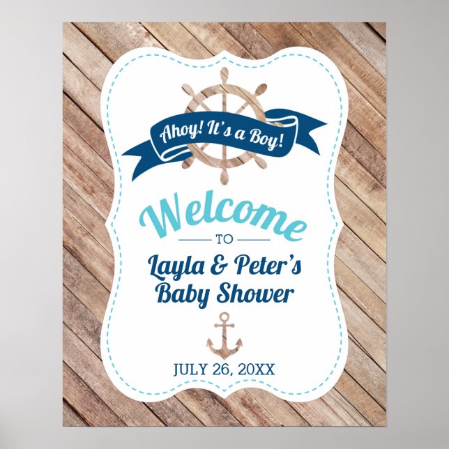 Póster Poster de bienvenida de Baby Shower Nautical (Frente)