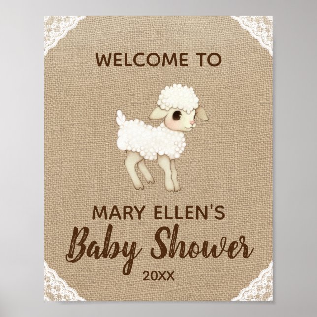 Póster Poster de bienvenida de Baby Shower Rustic Burlap  (Frente)