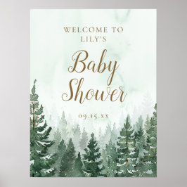 Póster Poster de bienvenida de Baby Shower Rústico Pine T