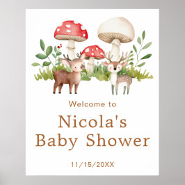 Póster Poster de bienvenida de Baby Shower Woodland Deer