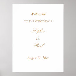 Póster Poster de bienvenida de Boda beige dorado blanco