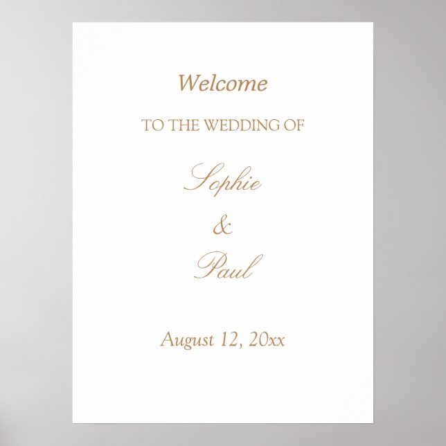 Póster Poster de bienvenida de Boda beige dorado blanco (Frente)