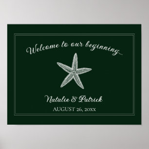 Póster Poster de bienvenida de Boda estelar verde