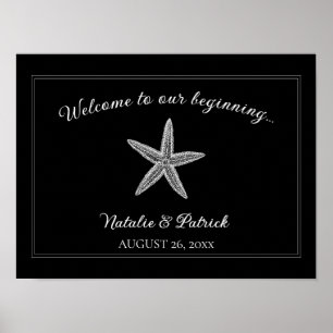 Póster Poster de bienvenida de Boda Starfish negro