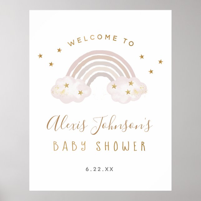 Póster Poster de bienvenida de Boho Rainbow Baby Shower (Frente)