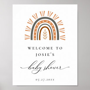 Póster Poster de bienvenida de Boho Rainbow Baby Shower