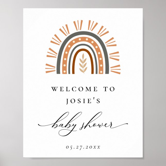 Póster Poster de bienvenida de Boho Rainbow Baby Shower (Frente)
