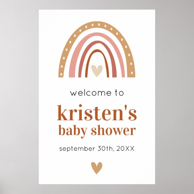 Póster Poster de bienvenida de Boho Rainbow Baby Shower (Frente)