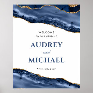Póster Poster de bienvenida de borde azul y de oro agado