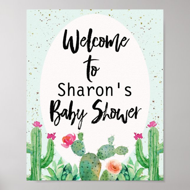 Póster Poster de bienvenida de Cactus Fiesta Baby Shower (Frente)