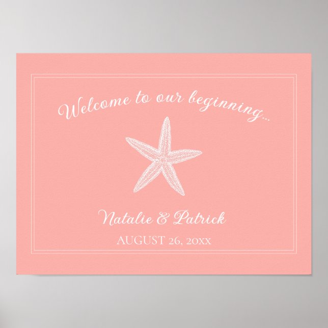 Póster Poster de bienvenida de Coral Starfish Boda (Frente)