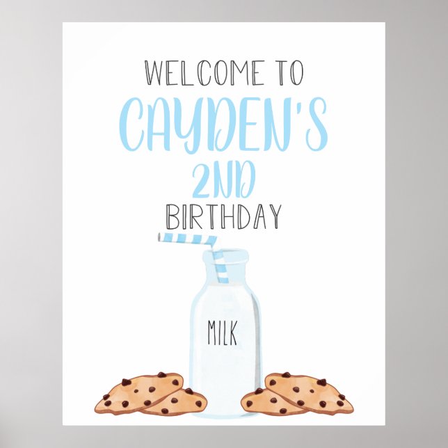Póster Poster de bienvenida de cumpleaños azul para leche (Frente)