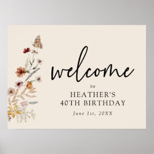 Póster Poster de bienvenida de cumpleaños con flores