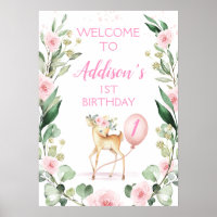 Poster de bienvenida de cumpleaños de ciervos flor